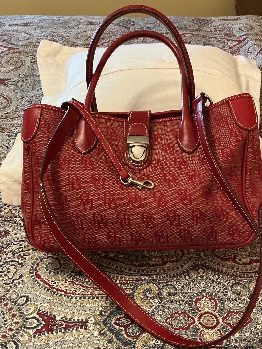 Red Monogram Tote Handbag - Women's Shoulder Bag